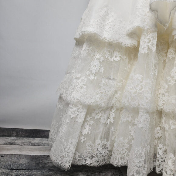 Vintage 60s White Beaded Lace Skirt Wedding Gown Size XS - Picture 4 of 12